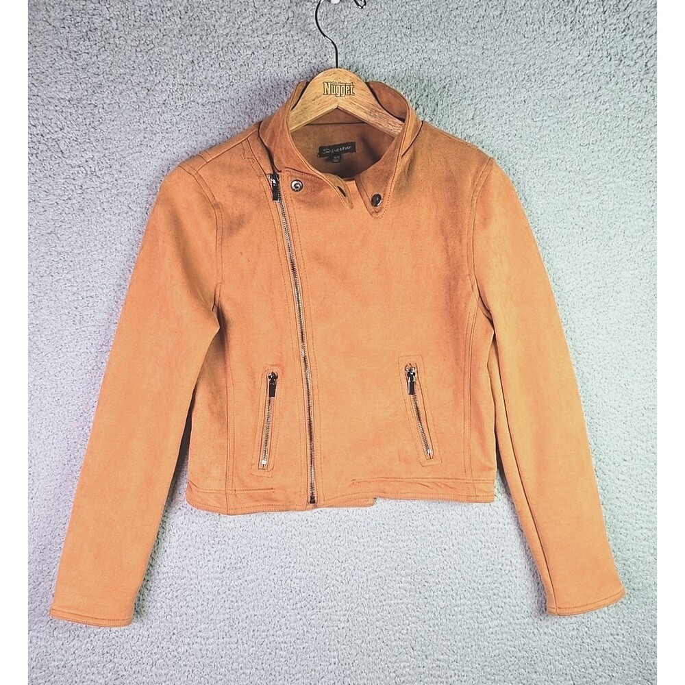 Shinestar Moto Faux Suede Jacket Medium Camel Tan Stretch Cropped Trend Y2K